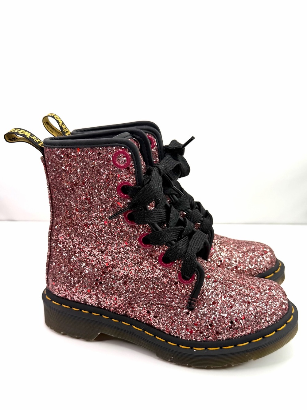 Dr. Martens Pale Pink Chunky Glitter Farrah 1460 Ankle Boots